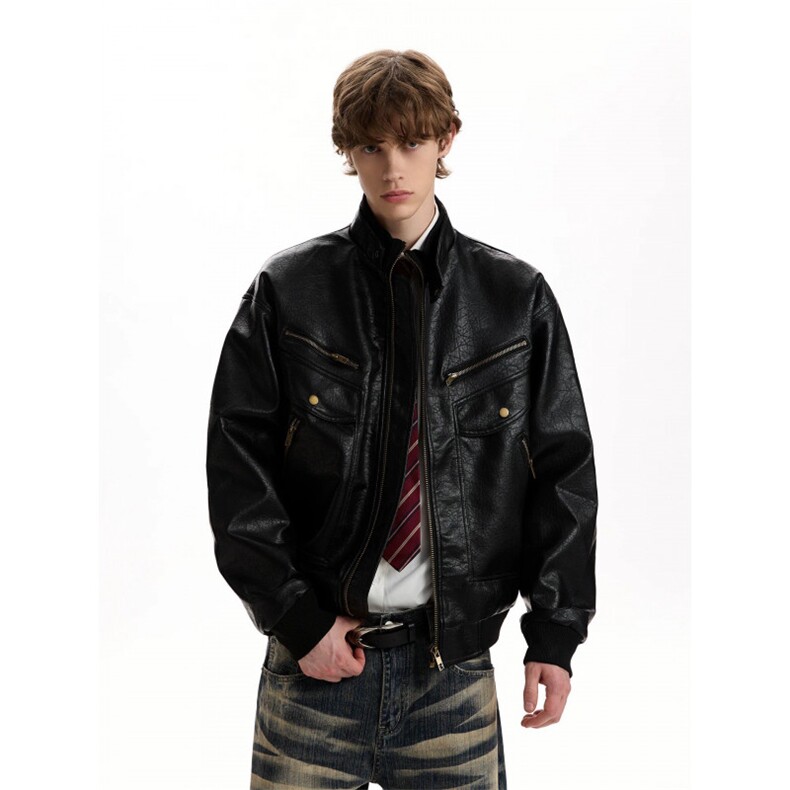 706-PY1045-P95现货春季美式重磅街头复古荔枝纹pu皮夹克外套，男装夹克，星座706-1