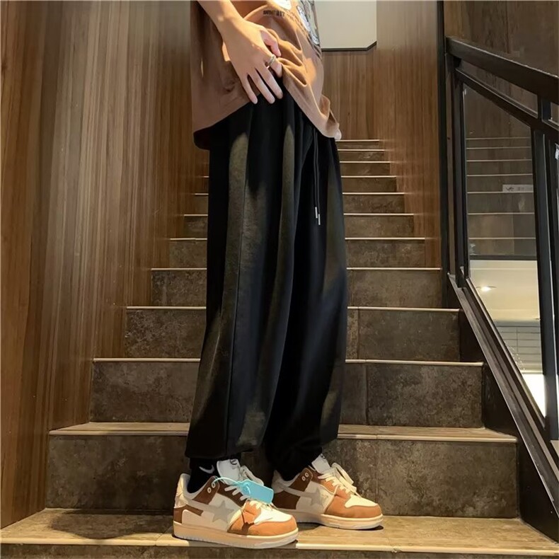 港风休闲裤男vibe韩版百搭学生垂坠感宽松束脚拖地裤女BK495-P35,男装休闲裤,星座1008