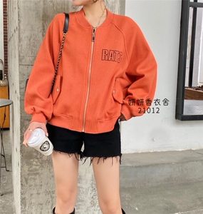 妍妍香衣舍21012韩版棒球服拉链外套女刺绣圆领开衫上衣图片
