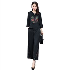 HXY803香云纱2022夏新款高端真丝时尚洋气复古套装阔腿裤两件套，商品下架区，华秀衣