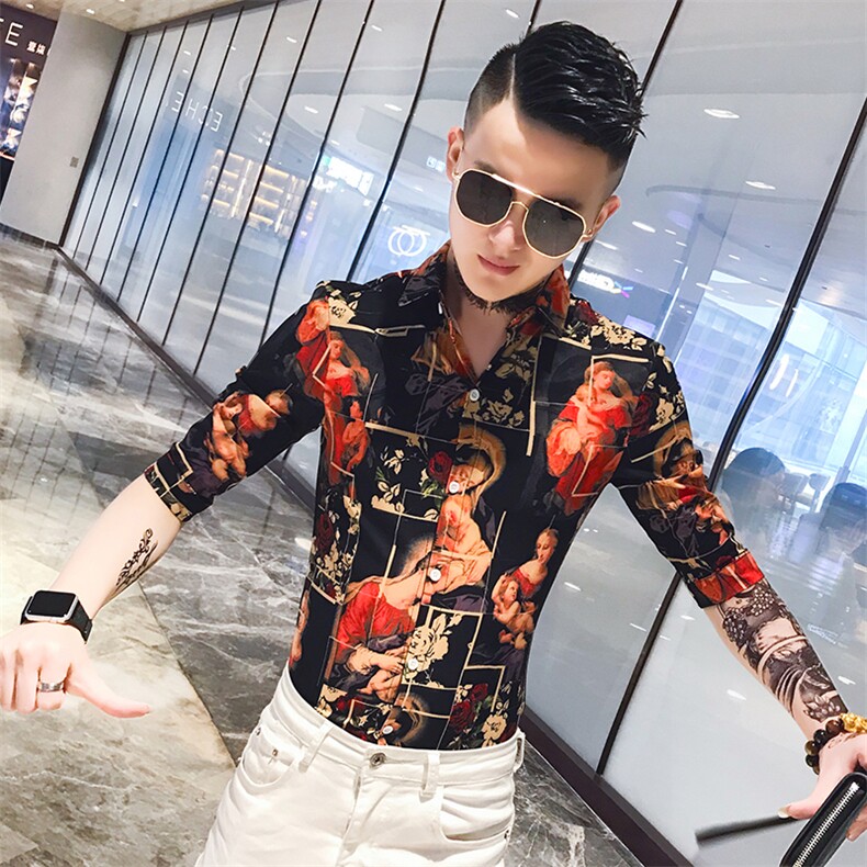 312A-901-P50新款社会小伙中袖衬衫韩版潮流男士五分袖衬衣B,男装T恤,星座312A-5