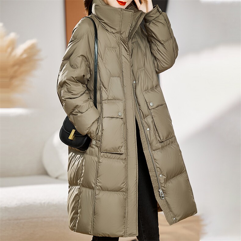 立领羽绒服女中长款2023年冬季新款经典时尚气质百搭连帽保暖外套，女装羽绒服，辉之琳