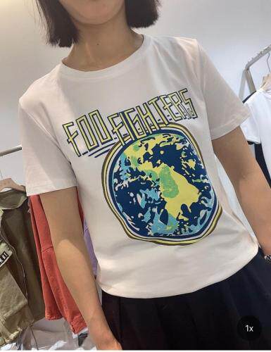 DG873新品时尚地球印花百搭T，女装，L·H·X