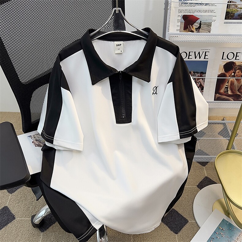 C383-P42夏季新款潮流拼色短袖男宽松百搭短裤polo衫套装现货,男装Polo衫,星座512-6