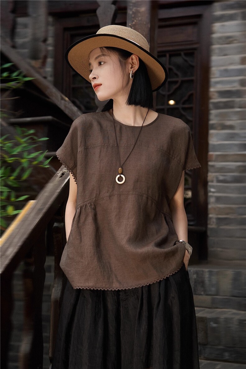 灵气扑人减龄显瘦廓形蕾丝边上衣25年夏季新品,女装衬衫,梦白服饰厂