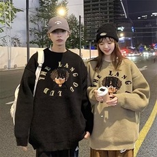 秋季美式复古潮牌宽松百搭套头毛衣卡通刺绣圆领针织衫M1024-P55，男装针织衫/毛衣，星座512-2