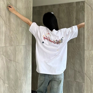 万针全刺绣工艺抖音得物高品质260克重磅纯棉双纱美式高街短袖T恤图片