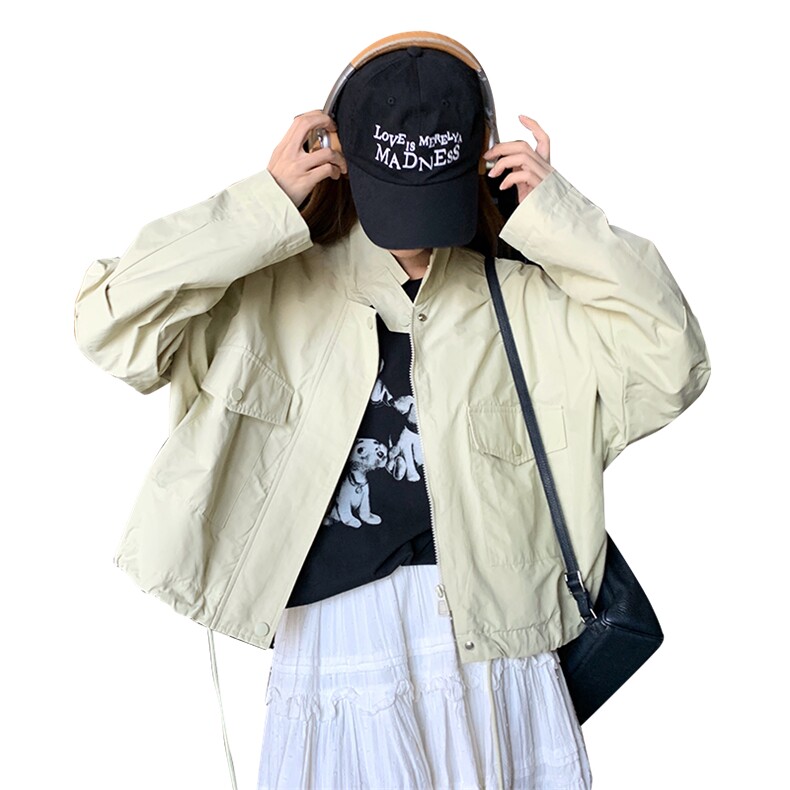 现货韩版休闲百搭显瘦短款风衣外套女2D075-(P140-K195),女装风衣,2D075