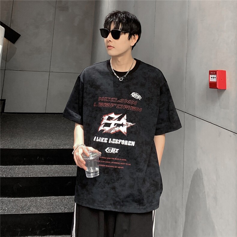 蜡染水洗短袖T恤男夏季潮牌宽松百搭休闲美式半袖上衣T709-P28,男装T恤,电商C307A