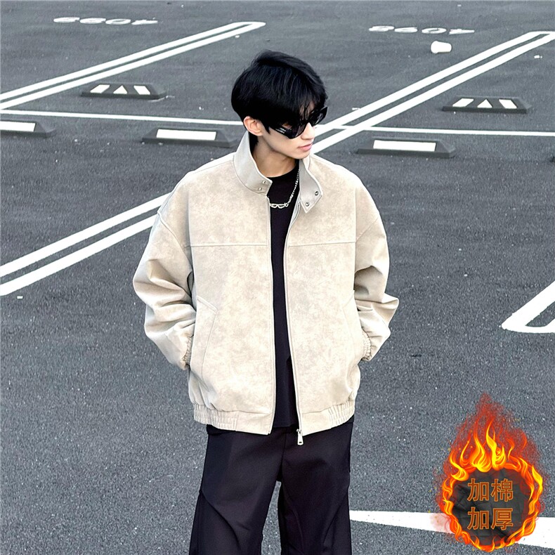 网图扎染pu立领皮加棉夹克情侣棉服外套男H2506-1加棉特P73,男装夹克,电商A341