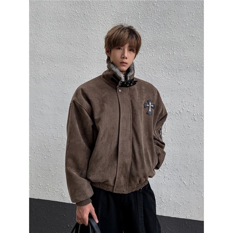 毛领座山雕棉服外套男冬季美式复古十字架加绒棉衣MF5035-P118,男装棉衣,星座208-5