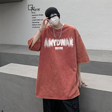 B239-X1022-P38美式字母做旧水洗短袖落肩袖短袖T恤男，男装T恤，星座514-2(原B239)
