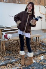 现货咖色拼接羊羔毛皮毛一体加厚外套5807-P215-K208，女装皮草，2C159