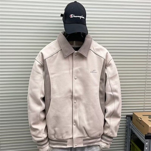 W9558-P65 网图现货 美式高街撞色拼接毛呢棒球服夹克外套图片