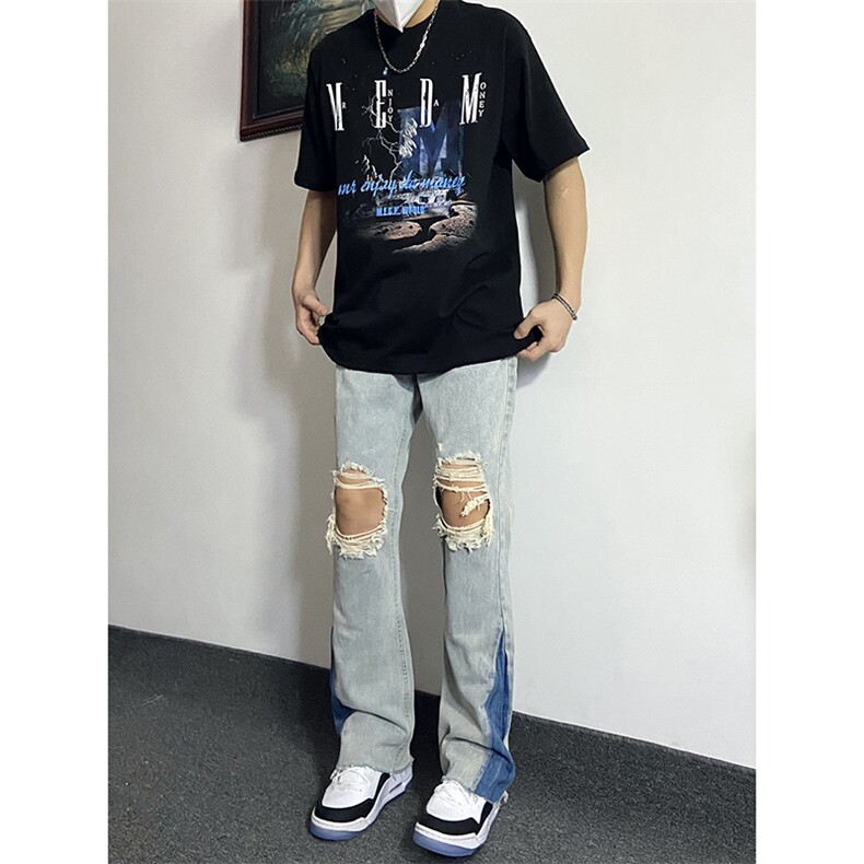 美式高街ins小众破洞牛仔裤货号K751P60,男装牛仔裤,电商A063
