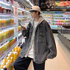 痞帅牛仔夹克男春秋潮牌ins连帽宽松百搭外套假两件上衣20600-p70，男装夹克，星座1008