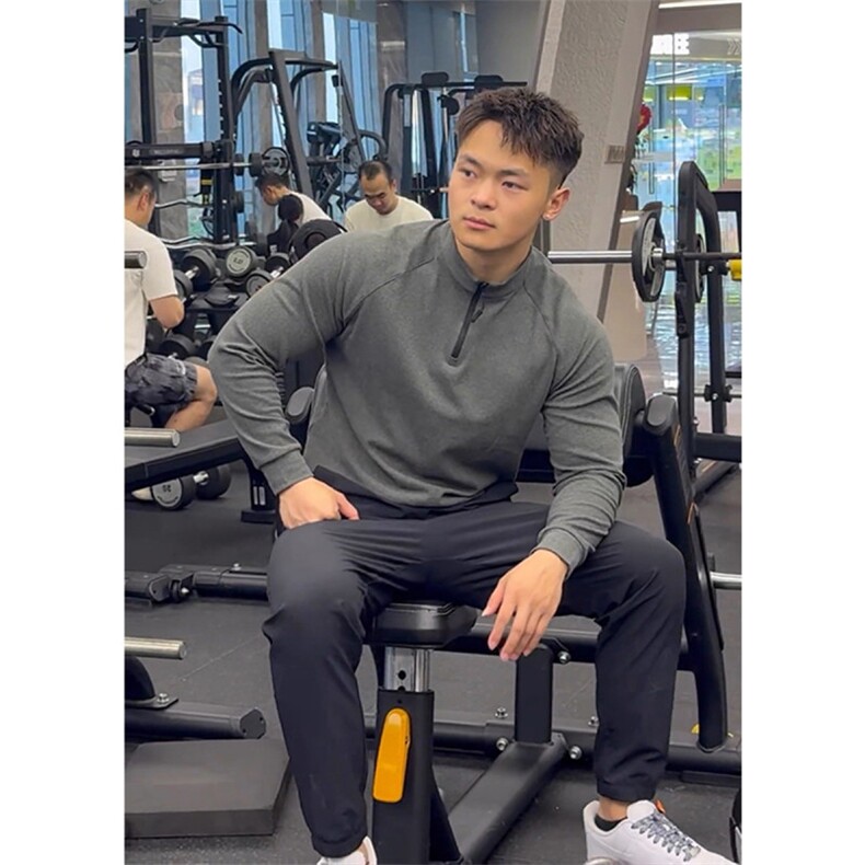 秋修身半高领运动衫显大肌肉锻炼健身弹力打底衫长袖T恤CT48P40特,男装T恤,电商D256
