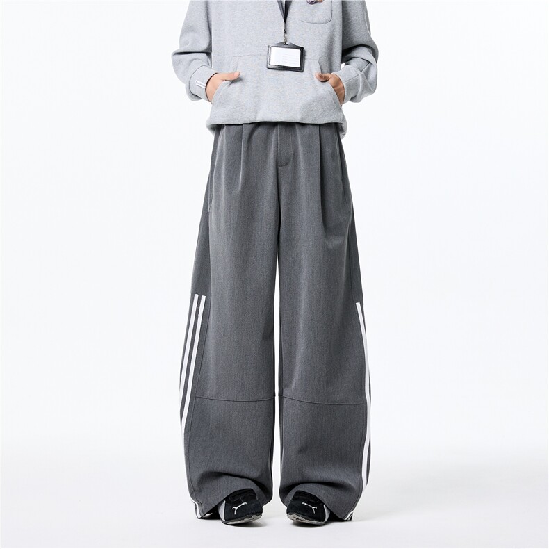 抖音品质春季新款美式潮流条纹宽松拖地裤B313-K915-特p40控78，男装休闲裤，电商B313