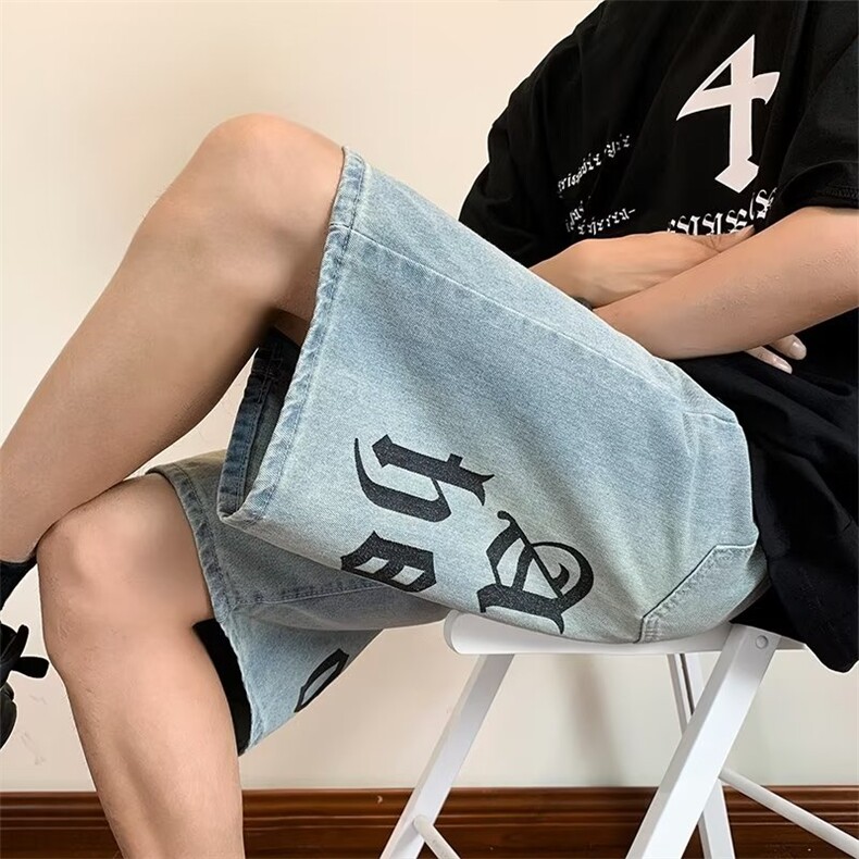 青春流行ins男直筒水洗牛仔短裤 P38图片