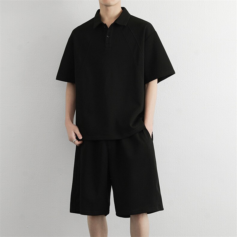 男装直播两件套夏季潮流休闲运动翻领Polo＋五分短裤,男装休闲套装,星座914