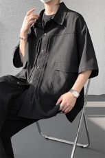 现货CS1125-TP28控58衬衫男褶皱设计夏季新款不规则大码短袖，男装衬衫，电商A059