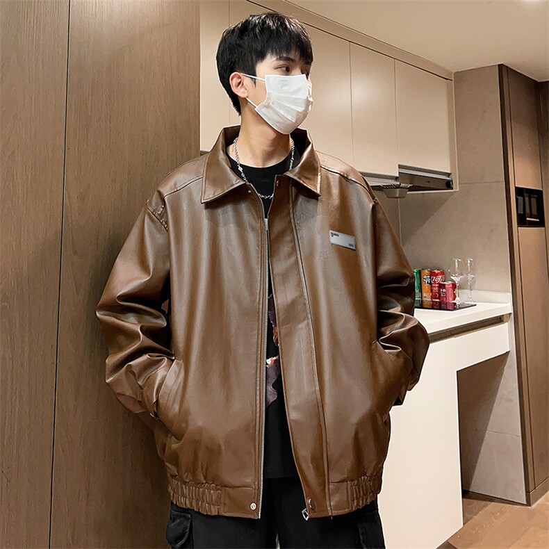 秋季新款男士皮夹克潮机车宽松皮衣外套宽松A266-PY006-P80控138图片