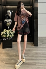 女夏季新款韩版时尚运动休闲套装卡通小熊圆领短袖宽松短裤两件套，女装套装/套裙，2C310