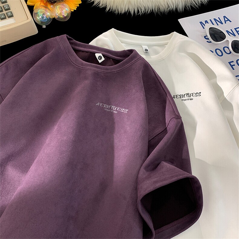 可设48小时发货支持抖音得物来样二开240克重磅美式麂皮绒短袖t恤，男装T恤，电商A486