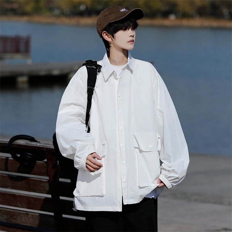 8XL-M春夏廓形衬衫防晒外套特大码多口袋复古慵懒衬衣JK5203/P50,男装夹克,电商B238