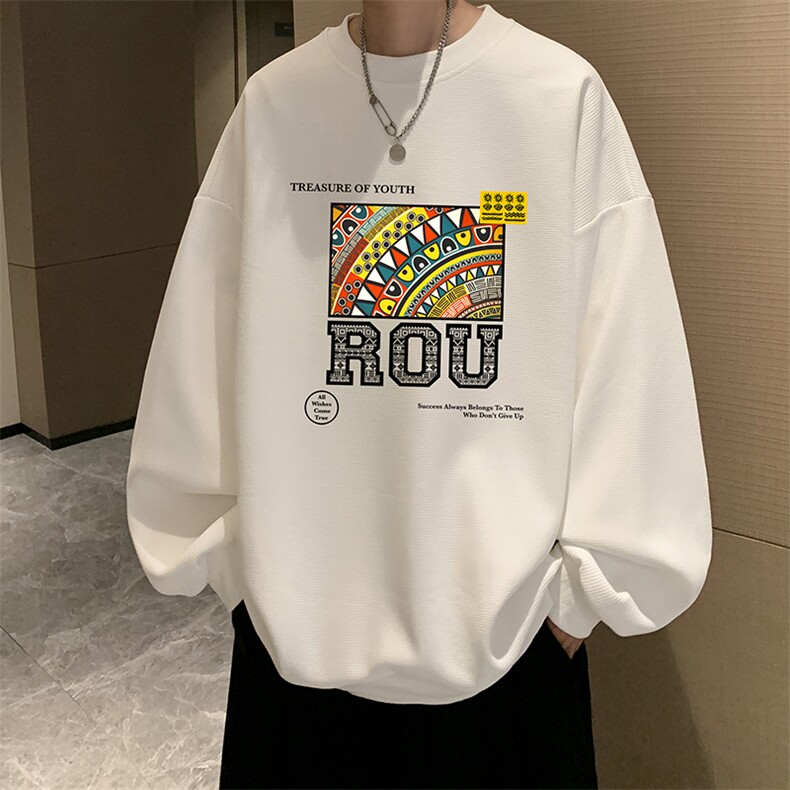 5XL华夫格卫衣男大码胖子圆领长袖t恤 HW76370-P30加绒款-P40图片