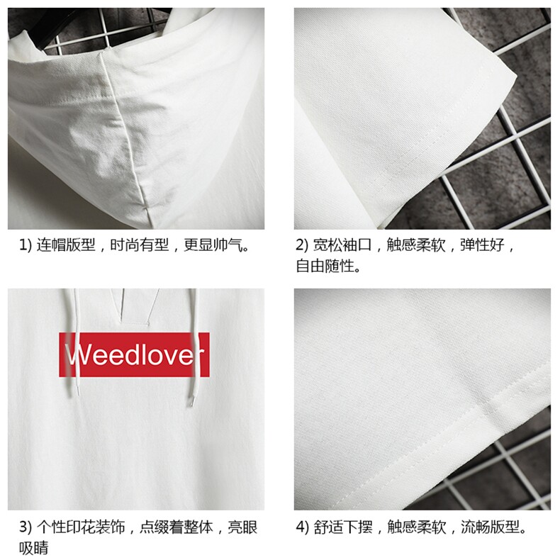 LD54046-P45连帽短袖t恤男大码胖子带帽五分袖中袖网格挂拍,男装T恤,电商A040A