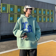 XZ213-JK07-P60控75港风大码ins潮牌百搭印花袋鼠兜套头连帽卫衣，男装卫衣，星座213