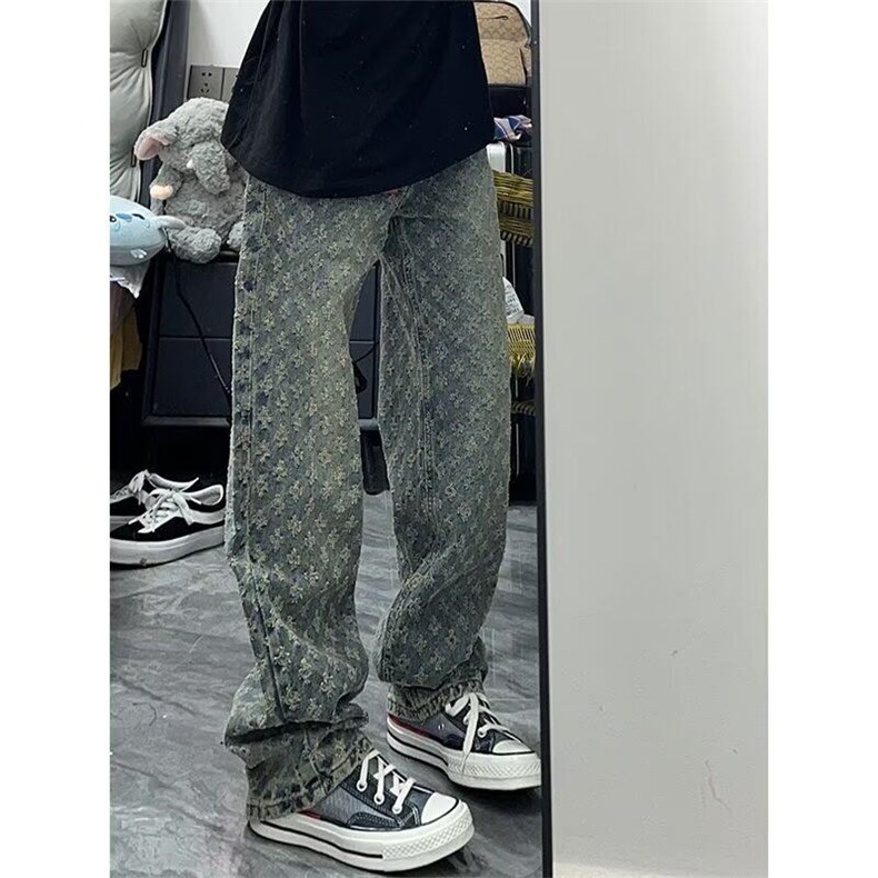 美式提花满印牛仔裤男款春秋高街hiphop裤子宽松直筒裤LNTT63-P43,男装牛仔裤,星座1008