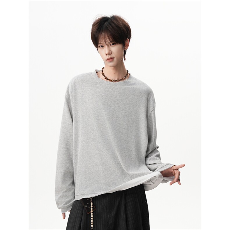 舒适穿搭都市文艺简约风打底衫经典休闲潮流长袖T恤HY898TP28控49，男装T恤，电商A102B