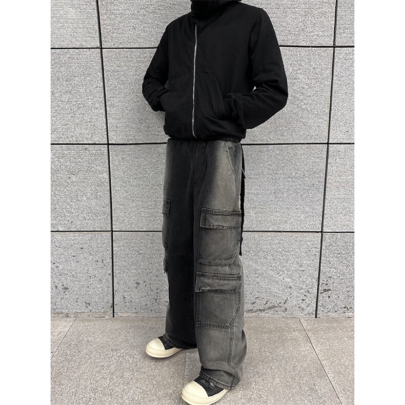 B221美式ins高街重工艺宽松做旧工装牛仔裤子LK23143-P80控108,男装牛仔裤,电商B221