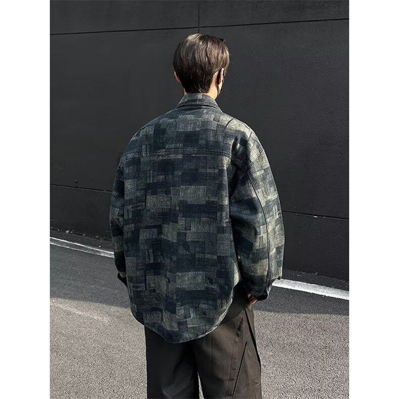 复古格纹牛仔外套男春2025新款潮牌休闲衬衫夹克上衣服W6472-P72,男装夹克,星座412-3