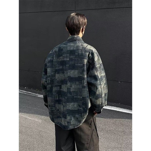 复古格纹牛仔外套男春2025新款潮牌休闲衬衫夹克上衣服W6472-P72图片