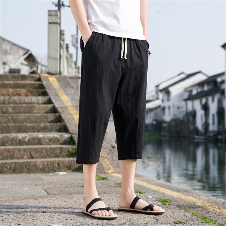 夏季休闲裤男百搭棉麻宽松亚麻裤韩版潮流七分裤八分直筒K821P14,男装牛仔裤,电商B251A(原星座301D-4)
