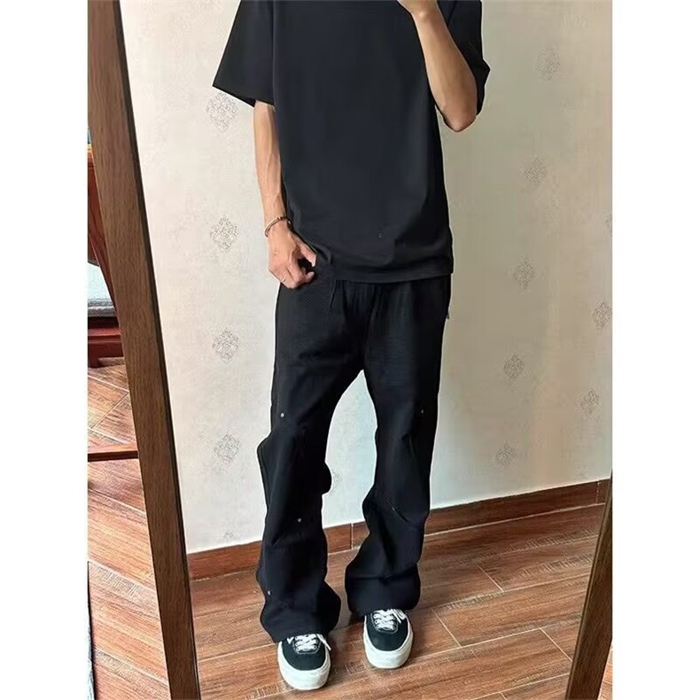 美式复古高街牛仔长裤港风痞帅款图片