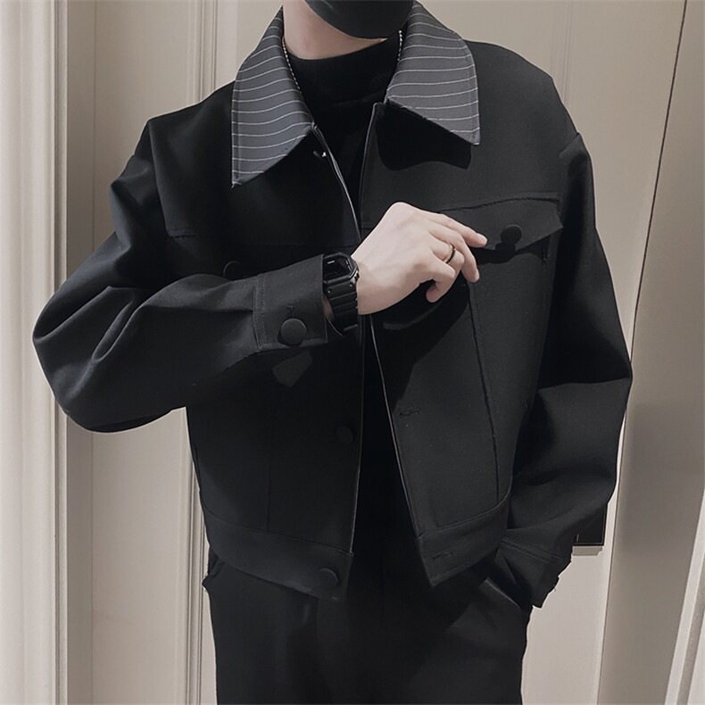 JK203加绒/P125控165秋冬季痞帅条纹领廓形小众款夹克百搭翻领男1,男装夹克,星座305B