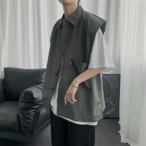 衬衫男无袖衬衣马甲坎肩痞帅潮流日系百搭男上衣夏季外套CS77-P28图片