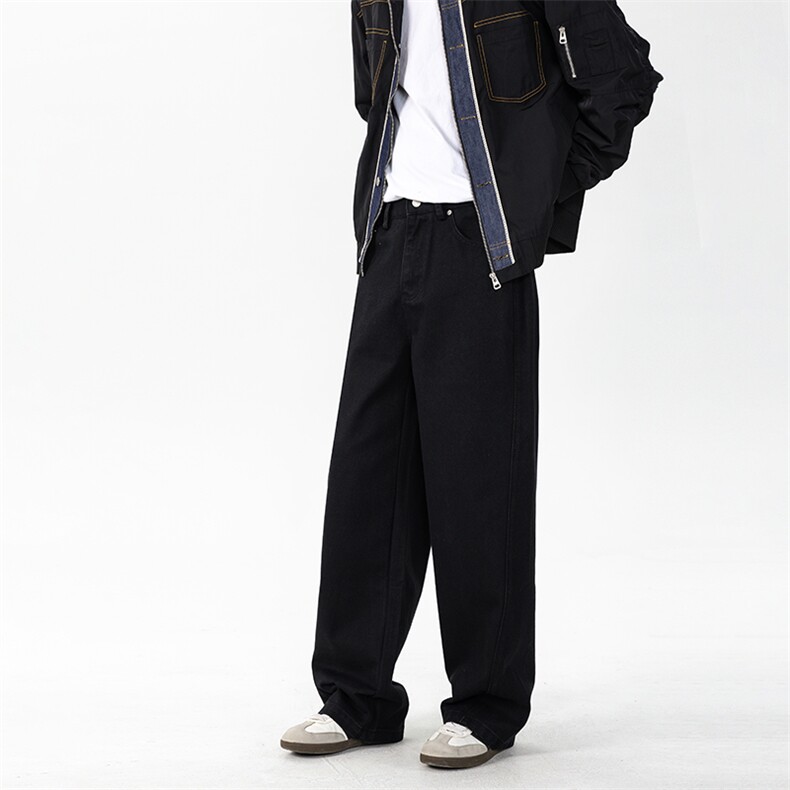 美式直筒宽松百搭休闲长裤子水洗阔腿黑白牛仔裤，男装牛仔裤，星座216-1