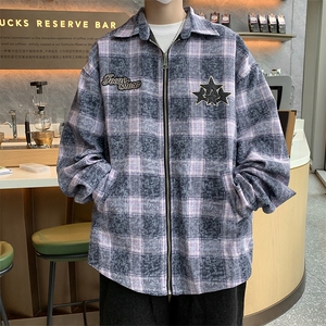 美式复古格子星星夹克外套男女秋冬潮情侣宽松上衣JK09284-P68图片