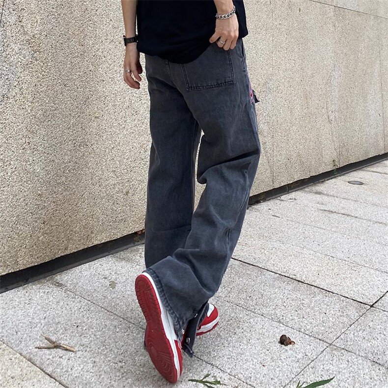 美式街头刺绣排扣裤脚牛仔裤多口袋嘻哈炸街NB08P58,男装牛仔裤,星座1116-2