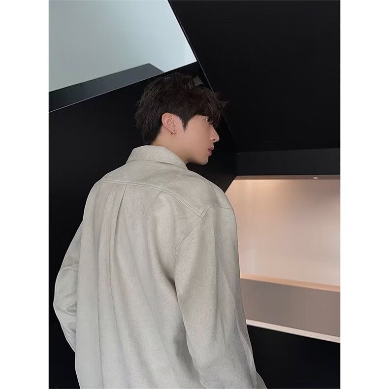 C696-P44春秋新品麂皮绒衬衫男时尚通勤休闲百搭长袖男美式复古,男装T恤,电商B323A