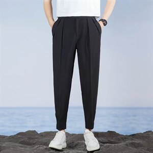 束脚裤流行修身男生九分裤夏季冰丝凉感休闲裤痞帅裤子 S4图片