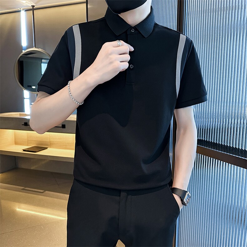 品牌质量2024主推经典款拼接高品质短袖T恤翻领Polo衫T0258-P55,男装T恤,电商D342