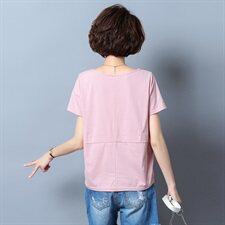 直筒2021年夏季时尚百搭套头圆领T恤短袖短款纯色，女装T恤，独衣靓