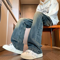 牛仔裤男水洗做旧修身直筒宽松微喇裤子美式高街微弹休闲长裤，男装牛仔裤，星座410-7
