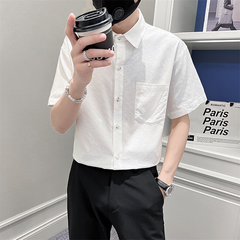 高品质纯棉白衬衫短袖衬衫男装社会小伙休闲宽松衬衣TZ99P50控78,男装T恤,电商B413